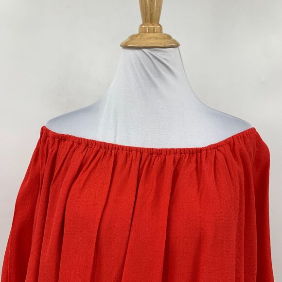 Holding Horses Top Women M Medium Anthropologie Red Ruffles Off Shoulder Overlap - Picture 3 of 14